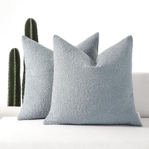ROMANDECO Boucle dekorative Kissenbezüge für Couch, 61 x 61 cm, Hellblau, 2 Stück