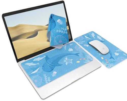 SenseAGE 3 in 1 Mouse Mat | Mousepad, Microfiber Keyboard Dust Cover, Screen/Monitor Cleaning Cloth | Non-Slip, Lightweight, Portable | for Macbook & Laptop up to 13.3 inch (Dance of the Azure Sea)