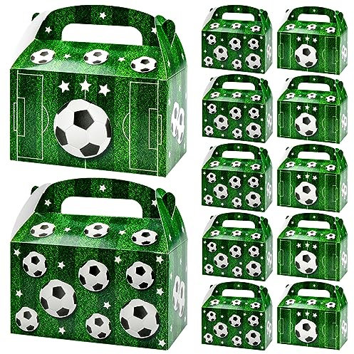 12 Stück Grün Fußball Geschenkbox mit Henkel, Fußball Süßigkeiten Boxen, Fußball Party Süßigkeiten Taschen Fußball Papier Taschen für Partys Geschenktüten Kindergeburtstag (16 x 9,5 x 9,5cm)