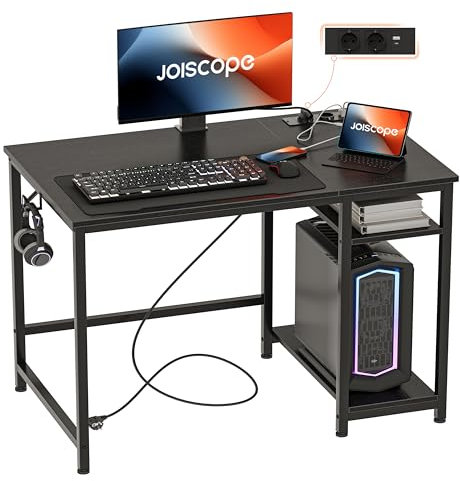 JOISCOPE Scrivania per Computer PC con Porta di Ricarica USB e Type-C,Scrivania Gaming con Ganci e Ripiani, Scrivania PC Minimalista, Scrivanie Moderne per Ufficio e Studio,100x50x75cm, Nero