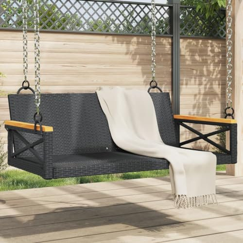 ShGaxin Hängebank Schwarz 109x62x40 cm Poly Rattan, Terrassenmöbel, Wetterfeste Bank, Outdoor Bank, Parkbank, Garten Banken, Deko Bank, Gartenmöbel - 368152
