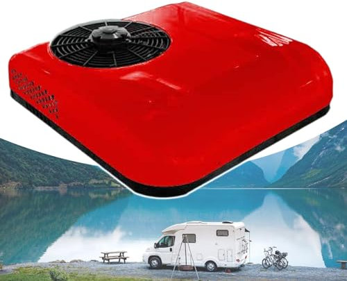 HCAUYNN Climatiseur De Camping-Car Split 12 V/24 V, pour Semi-Remorques, Bus, Caravanes, avec Compresseur IntéGré/TéLéCommande/Ventilateur De Refroidissement,Red-12v