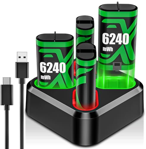 Rechargeable Battery Pack for Xbox one/Xbox One S/Xbox One X/Xbox One Elite/Xbox Series X|S, 4x6240mWh for Xbox Accessory Kits, Xbox Rechargeable Battery Pack (4 Pack)