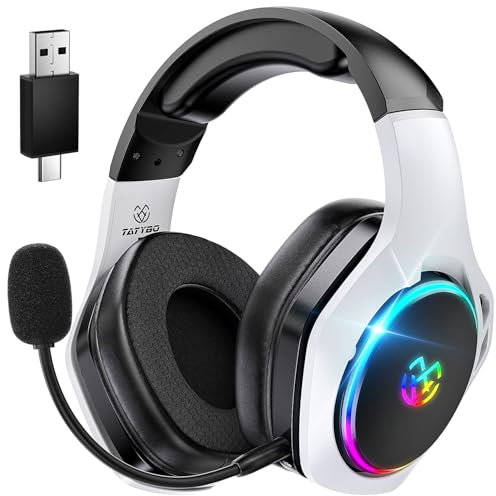 Tatybo Wireless Gaming Headset for Playstation 5 PC PS4, Headset with Mic Environmental Noise, 7.1 Surround Sound, 35H Battery, Breathable Earpads, Gamer Headset for Switch