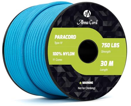 Abma Cord Paracord 750lb 4mm 30M 100% Nylon Seil 11 Kern Typ IV Schnur für Basteln, Camping, Survival, Outdoor - Max. 340kg - Blau