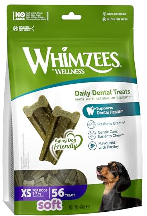 WHIMZEES Soft Stix, Größe XS, 56 Stück, weichere Kaustangen für sehr kleine Hunde zur Zahnpflege, schonende Pflege, geeignet für alternde Hunde, ohne Zuckerzusatz, getreidefrei