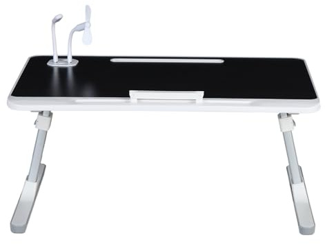 joukares Table de lit pour ordinateur portable, hauteur réglable avec pieds pliables, ventilateur, lumière USB, plateau de lit pour canapé, lit, terrasse, noir