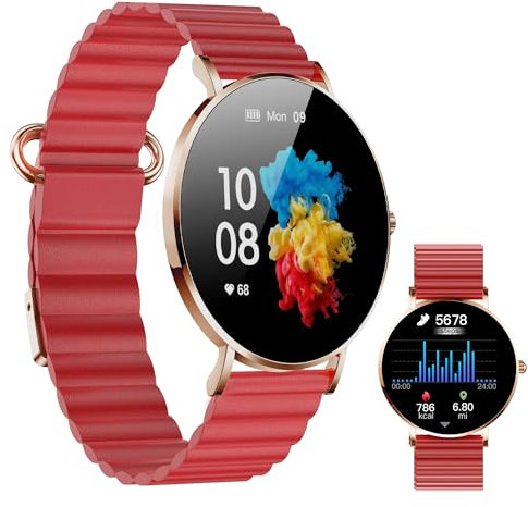 XCOAST SIONA 2 Wave Sand Smartwatch, 1,3 AMOLED, Wasserdicht, Puls, Blutdruck, Blutsauerstoff, 21 Sportmodi, 7 Tage Akku, iOS & Android, Wellenoptik (Red)