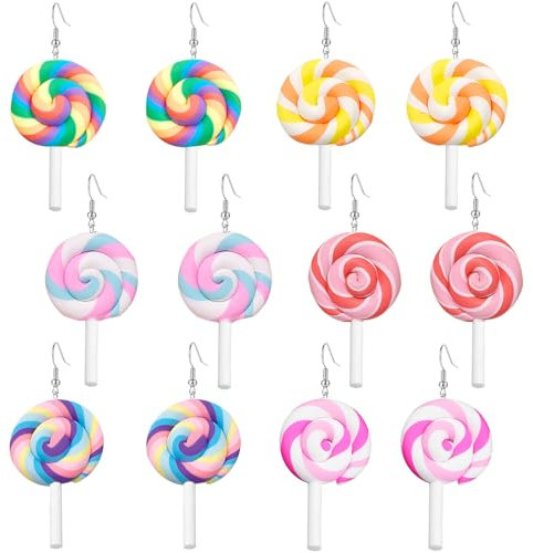 HIFOT 6 Stück Süßigkeiten Baumeln Ohrringe Mädchen Regenbogen Ohrringe Damen Candy Kostüm Zubehör Lollipop Süßigkeiten Kostüm Damen Weihnachtsgeschenke für Mädchen Frauen