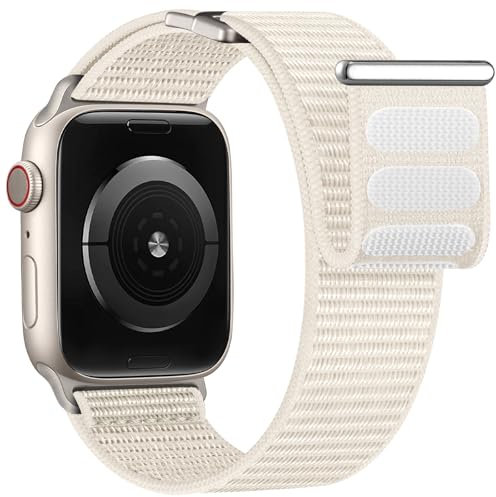 Oielai Nylon Bracelet Compatible avec Apple Watch 42mm 41mm 40mm 38mm Femme, Velcro Sport Loop pour iWatch SE Series 10 9 8 7 6 5 4 3 2 1, Lumière Stellaire