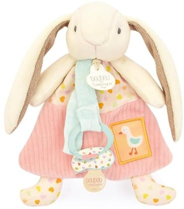 Doudou et Compagnie - LAPIN CIBOULETTE - Doudou Lapin Attache-Sucette - Rose - Attache Tétine pour Enfants dès la Naissance - 19 cm - Idée Cadeau Avec Boîte Cadeau pour Offrir - DC4209