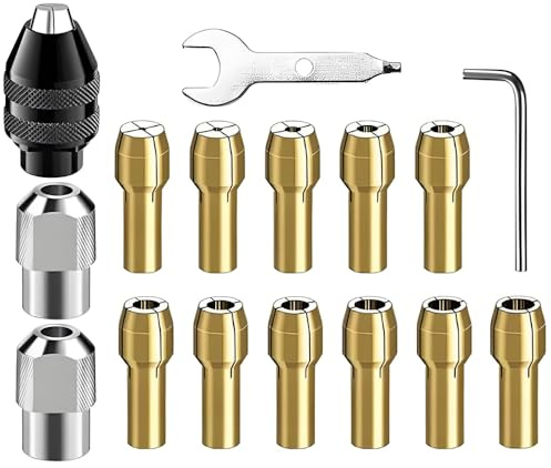 16Pcs Multi Chuck Set, 4485 Brass Collet Metal Nut, Drill Chuckk Collet Set | Chucks Collett Kit for Dremel Precision 0.5-3.2MM, Replacement Keyless Quick Change Chuck with Wrench