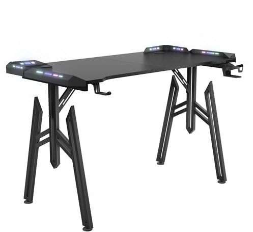 SUBTLETY Escritorios Gaming 140x60cm M-Frame Mesas de Ordenador con Portavasos y Auriculares Soporte Mesa Ergonómico Capacidad de Carga hasta 100KG Tableros de Juegos para Oficina Estudio