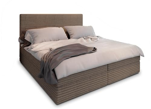 Masseno Boxspringbett PISA 160x200 cm Komplett-Set mit Matratze und Topper, Polsterbett mit Zwei Bettkästen -Braun, TILIA 17
