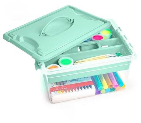 AC - Caja de Almacenamiento con Bandeja interior y Asa - N.º 9-12 Litros - Fabricado en Plástico - Cierre Hermético y Seguro - 18 x 34 x 27 cm - Color Pastel Aleatorio