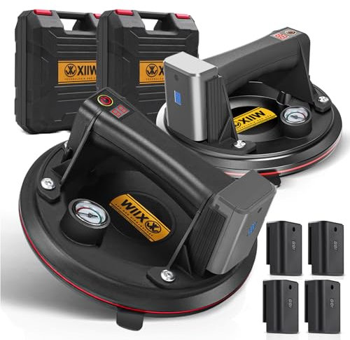 Mit 4X Akku & Manometer, 2 Stück Elektrischer Saugheber Max 300KG Selbst Nachsaugend Glasheber 8 Vakuum Starker Saugnapf für schweres Glas Fliesen EisenplatteSchiefer, Saugnäpfe für Materialtransport