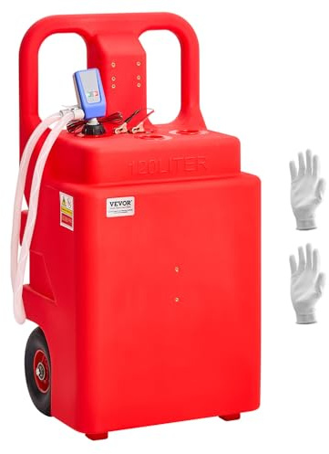 VEVOR Bidon d'Essence Diesel sur Roues, 121 L, Réservoir de Carburant, avec Pompe Transfert Carburant Électrique 12 V CC 9,5 L/min, Tuyau de Distribution 1,2 m, Buse Capteur Arrêt Automatique, Rouge