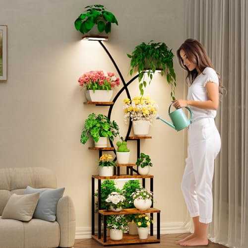 Bvewg 170cm hoher Metall-Pflanzenständer für den Innenbereich mit Pflanzenlampen,vielseitig einsetzbarer X-förmiger Pflanzenständer für mehrere Zimmerpflanzen,großes 9-stufiges Pflanzenregal