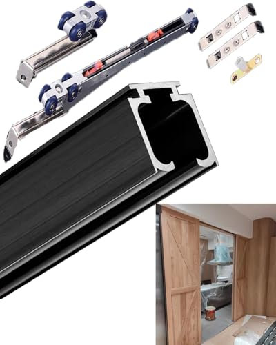 Minglez sliding door kit Pocket Door Track Soft Close Kit for Barn Door, Ceiling Garage Door Rails Hanger for Folding Panels/Bifold Door, Sliding Door Hardware(Black,5FT/152cm)