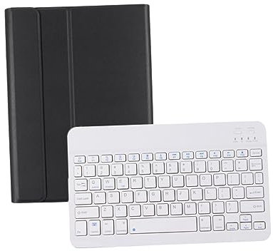 Gadpiparty Pu Tablet Cover with Detachable Keyboard for Angle Easy Installation Chic Design Black with White Keyboard