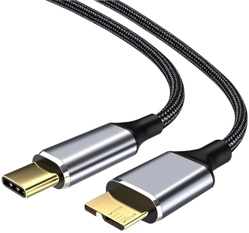 USB C to Micro B Cable,0.5m Hard Drive Cable 3.0 5gbps High-Speed Type C to External Hard Drives Nylon Braided Compatible with Toshiba Canvio Seagate WD Element SSD HDD Galaxy S5 Camera etc