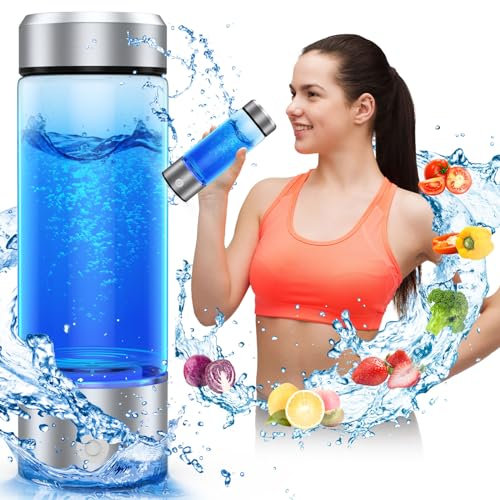 Roylvan Hydrogen Water Bottle, Rechargeable Portable Hydrogen Water Machine Improve Water Quality in 3 Minutes 450ml Hydrogen Water Bottle Generator for Home, Office, Travel and Daily Drinking, Silver
