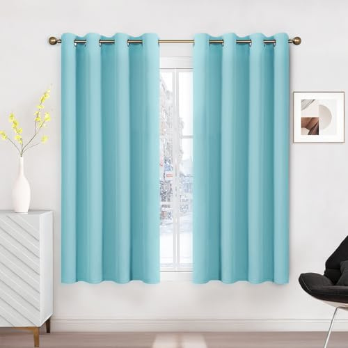 Runyéla Verdunklungsvorhänge mit Ösen Gardinen, Thermovorhang Hitzeschutz | 2er Set, H145xB140 Himmelblau Vorhang Blickdicht, UV-Schutz Sichtschutz Schalldämmung Blackout für Schlafzimmer Wohnzimmer