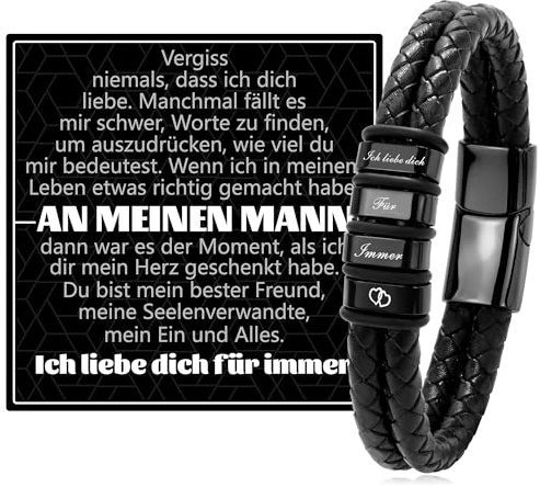 RMMD Geburtstagsgeschenk für Männer-Lederarmband Herren mit Gravur,Armband Herren Leder mit Gravur,Partner Armbänder Geschenk für Männer zu Valentinstag,Geburtstag,Jahrestag,Hochzeitstag,Weihnachten