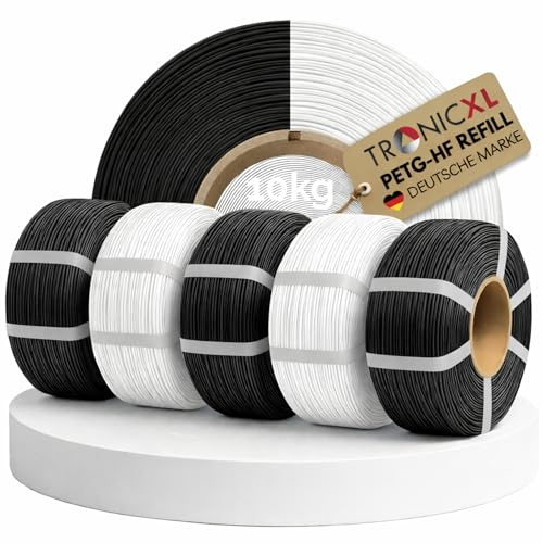 TRONICXL 10kg passend für Bambu Lab Refill Filament PETG-HF I 10x 1kg Spule 3D Drucker kompatibel mit Bambulab Leerspule Mit Notch für AMS AMS2 P2S, H2D, H2S, X1C, P1S, A1, P1P, A1 mini Weiss