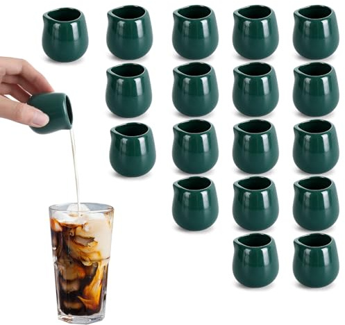 YKUKIZEE 18 Pcs Ceramic Small Milk Jug 50 ml Mini Sauce Serving Jug Gravy | Green Porcelain Creamer Jug Serving Pitcher, Mini Milk Pouring Jugs, for Coffee Cream Sauce Syrup