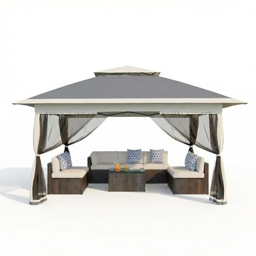 GarveeHome Faltbares Zelt 3 x 3 m Dachrinne europäischer Stil Pavillon Garten Oxford-Gewebe 300D wasserdichte Beschichtung in Silber Höhe 2,65 m Veranstaltungen und Terrassen, UV-Schutz