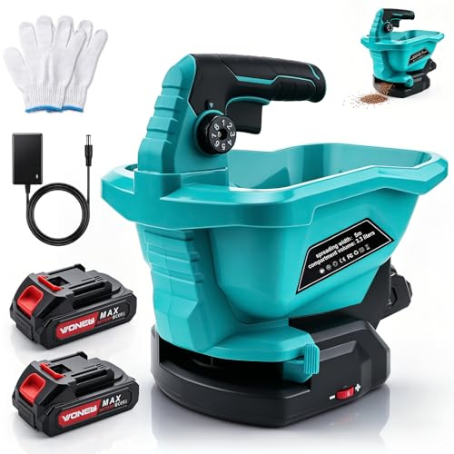SYNJAUPO 3,3 L Esparcidor de Fertilizante a Batería con 2 Baterías | Esparcidor Portátil, Esparcidor Manual de Fertilizante con Control de Velocidad de 6 Niveles, Control de Caudal de 8 Niveles