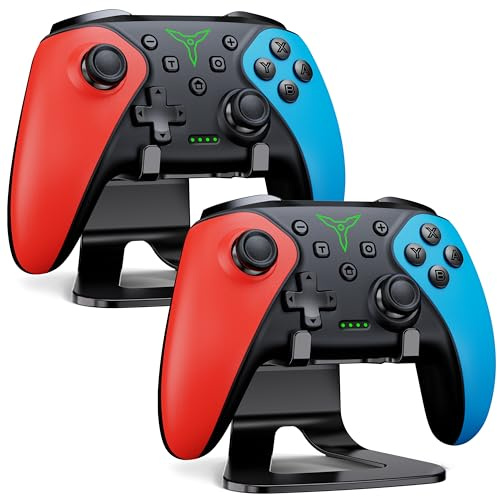 HELLCOOL 2xSwitch Controller mit 2xStänder, Kabellos Pro Controller für Nintendo Switch 2/1/Lite/OLED Konsole, Macro/Turbo/Aufwachfunktion, Präzise Steuerung, Dual Motors Vibration, 15 Std Spieldauer