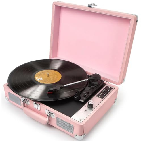 Home Audio Stereo, Vinyl Record Player With Portable Retro Suitcase, 3-speed Adjustable, Built-in Stereo Speakers, Wireless Playback, Aux Input, Rca Output, Headphone Reception pink