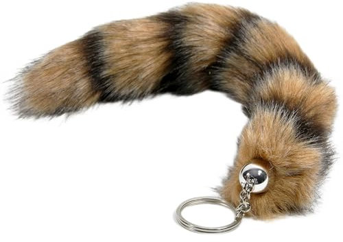 Queue de Renard - Porte-Clé/Pendentif en cheveux synthétiques (rayés) - environ - 25 cm de long-