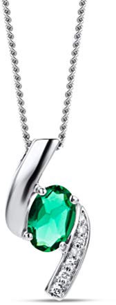 MIORE Smaragd kette für Damen aus 9 Karat 375 Weißgold 45 cm Goldkette