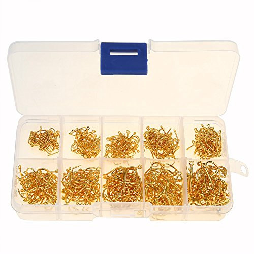 500er Set 10 Gr??en Angelhaken Set Stahl Treble Dreifach Haken mit Kunststoff-Box (Farbe : Gold)