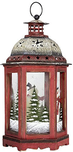 Weihnachtslaterne Schneemann Rot Sechseckig zum hängend oder stehend