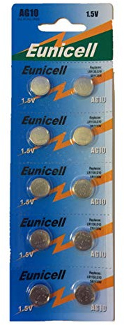 Hillflower 10 Piece AG10 LR1130 389A LR54 G10 Card 0% Hg 1.5V Long Duration Alkaline New Battery