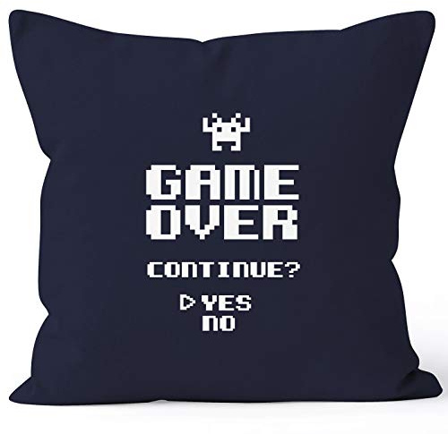 MoonWorks Kissen-Bezug Game Over Continue Yes No Kissen-Hülle Deko-Kissen Baumwolle Navy Unisize