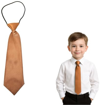 The Tie Co™ Kids Satin Elasticated Tie – Solid Plain Colour Pre-Tied Boys & Girls Neck Tie - Copper Gold
