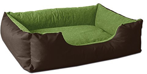 BedDog Hundebett LUPI, Hundekissen mit Abziehbaren Waschbaren Bezug, Hundekorb, Hundesofa, für Kleine Hunde, S, braun-grün