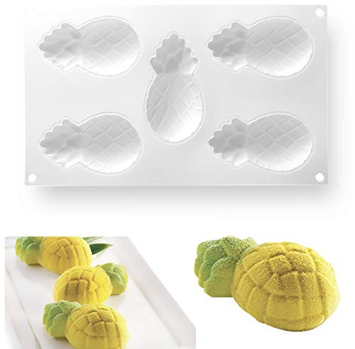 OCPO KITCHEN 3D Ananas-Silikonformen, Mousse Kuchenform Silikon, Silikonformen Kerzen, Silikon-Backform, Schokoladenform Silikon, Ananas-Form (5 Mulden)