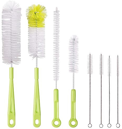 Vicloon Cepillo de Botellas, 8 Pcs Cepillo de Limpieza Botella con Cerdas de Nylon, Cepillo de Tubo de Pajitas para Botellas de Cristal Deportes Botellas de Agua Tetera El Teclado de Ordenador