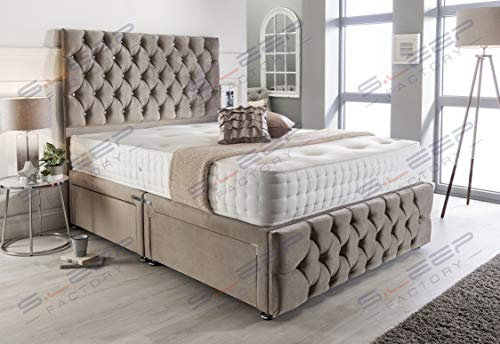 Sleep Factory's Pebble Plush Velvet Chesterfield 2 Drawer Divan Bed Set, Mattress & Headboard (5.0FT (King))