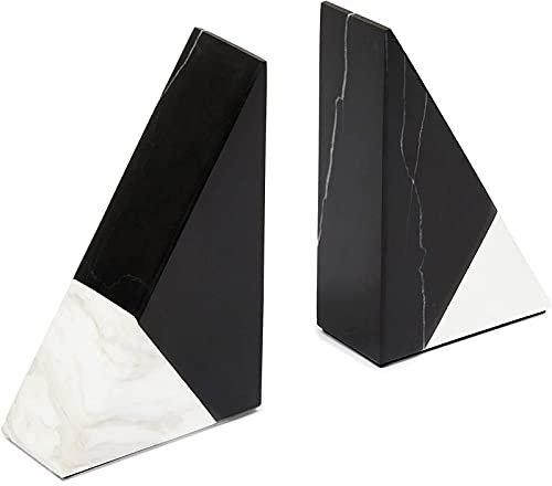 Lot de 2 serre-livres décoratifs pour étagères, décor marbre (noir et blanc) – Serre-livres pour livres lourds