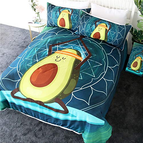 ANHHWW Bettbezug 3 Teilig 135X200Cm Cartoon Avocado Bettwäsche Set Aus Super Microfaser Mit Reißverschluss, Super Leicht, Atmungsaktiv,Extra Weich Und Haltbar Mit 2 Kissenbezug 80X80Cm