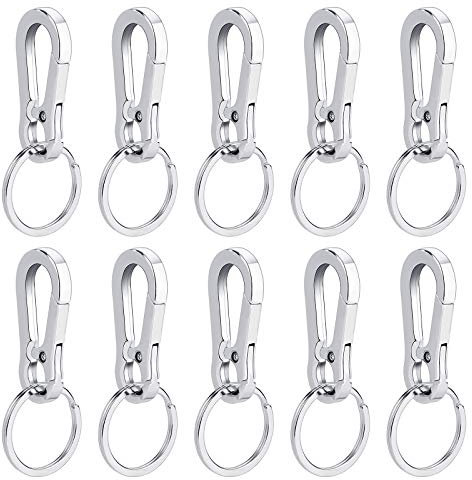 QH-Shop Karabiner Schlüsselanhänger mit Schlüsselring 10 Stück Metall Karabinerhaken mit Abnehmbare Schlüsselring, Stabile Autoschlüsselkette für Männer und Frauen