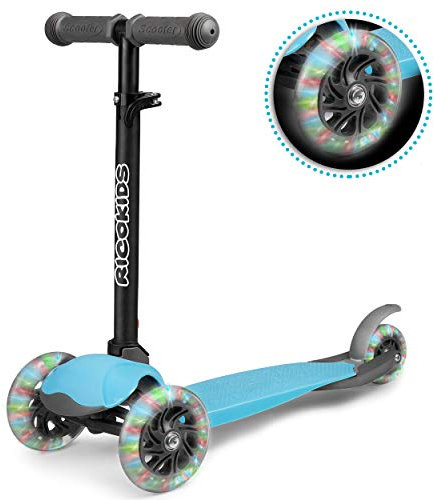 Ricokids LED Scooter Kinderroller Cityroller Tretroller Klappbar Balance-Scooter 3 Räder LOCO Blau