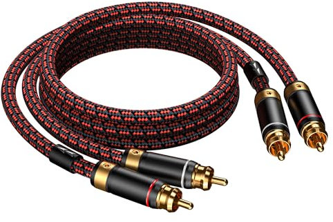 Primeda Audiophiles RCA Cable, 9.8ft/3m 2RCA male to 2RCA male Stereo Audio Cable Cord (Hi-Fi Sound) for Home Theater, Subwoofer, HDTV, Amplifiers, Hi-Fi Systems, Car Audio, Speakers –Red